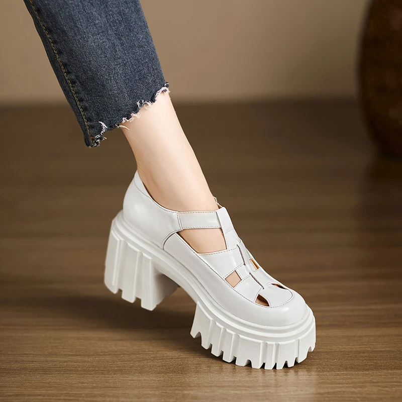 小个子增高9cm~厚底包头镂空包头凉鞋女2025新款编织罗马鞋猪笼鞋