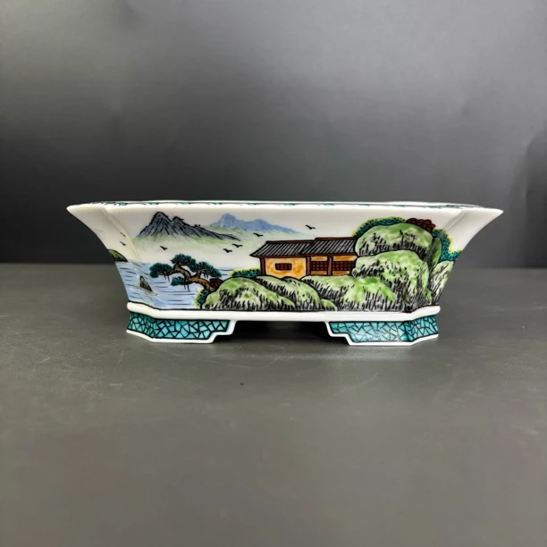 大号长方山水手绘花盆 釉盆 景德镇 小花盆 紫砂高档简约花盆