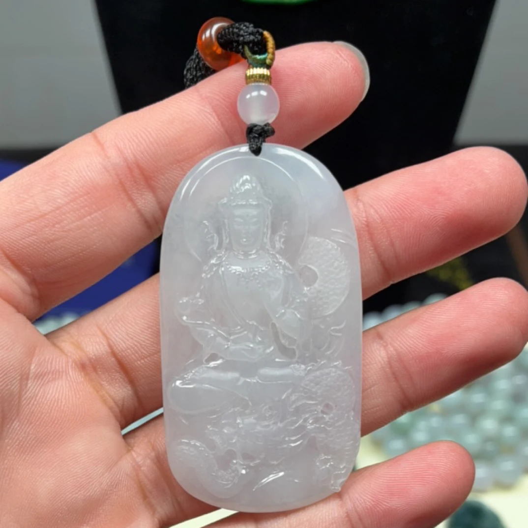纯天然缅A御龙观音冰透挂件