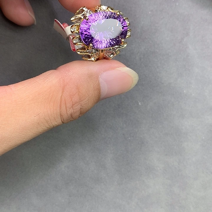 银S925镀金镶嵌戒指水晶