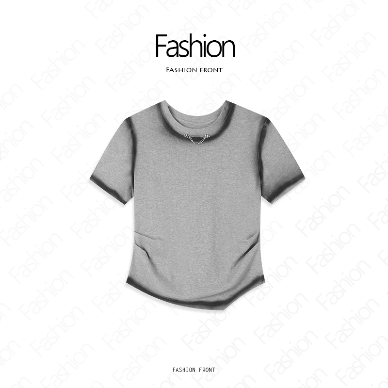 美式复古修身短袖T恤女2025年夏季新款显瘦短款上衣女KI-1208