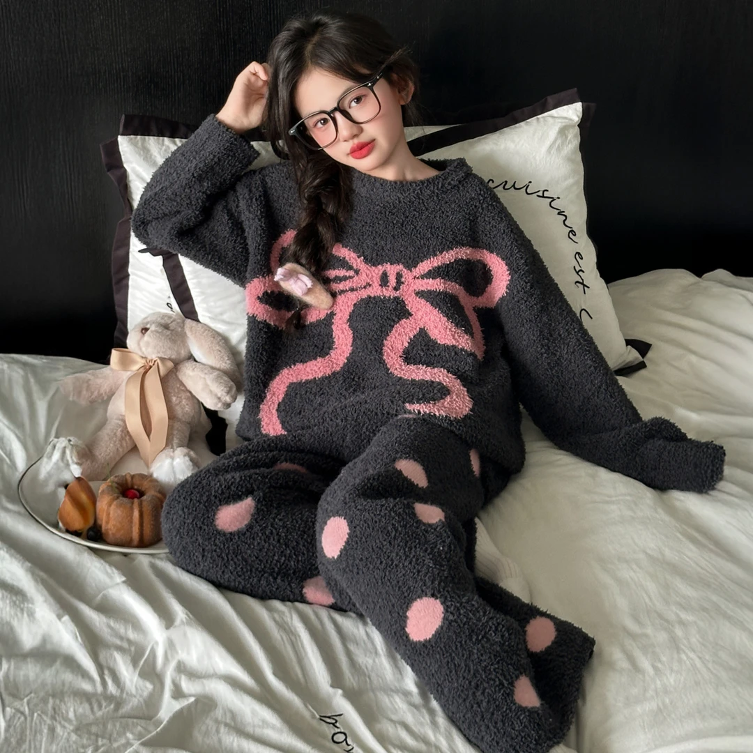 儿童睡衣女孩冬季2025新款女大童半边绒家居服女童秋冬珊瑚绒套装