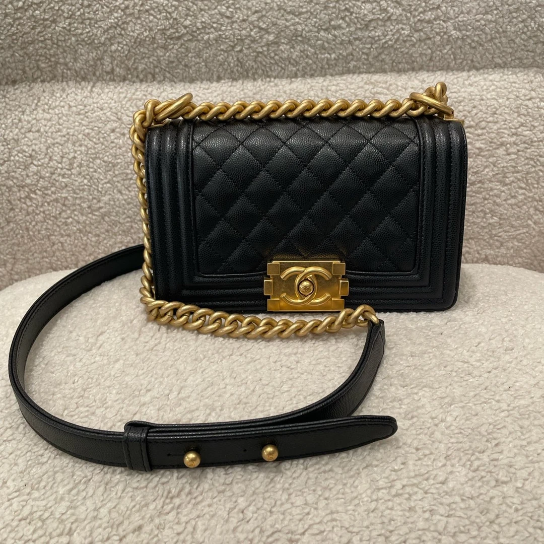 未使用 Chanel/香奈儿  黑金荔枝皮 小号leboy 【N0168】