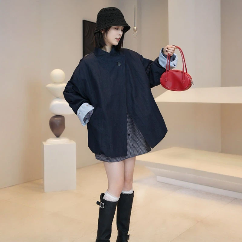 官图 2025春秋高端欧货一粒扣风衣外套韩系休闲宽松短款复古上衣