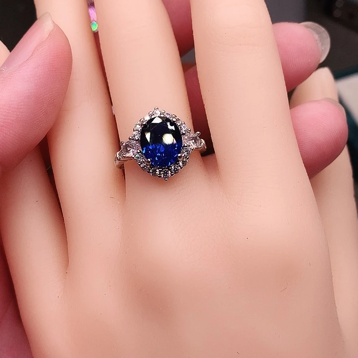 戒指蓝宝石银S925镶嵌