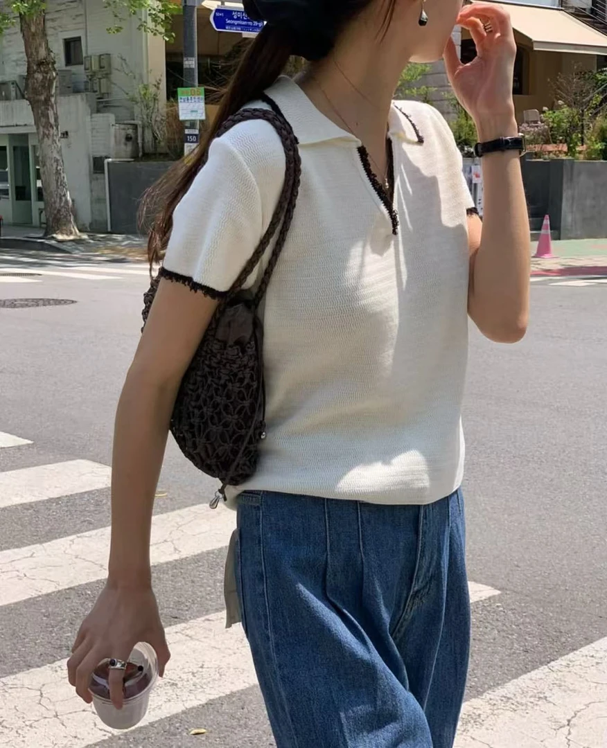 No退No换韩国东大门女装2025年夏季新款短袖设计感薄款针织衫524b