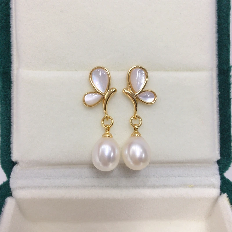 173天然淡水珍珠蝴蝶耳钉甜妹轻奢简约水滴珍珠耳坠