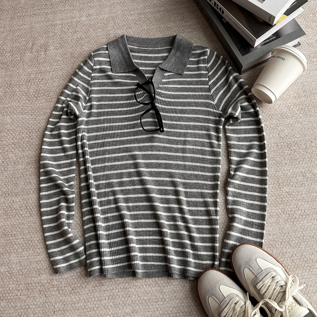 春新款POLO领精纺羊毛衫