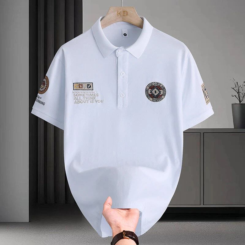 夏季纯棉刺绣POLO衫男款2025青少年潮流舒适百搭翻领短袖5028