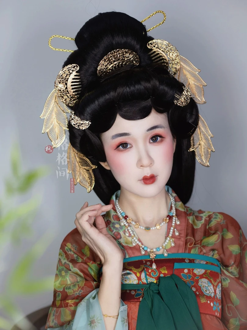 格格间原创【杨贵妃】复原唐风汉服发饰复古风发簪发梳牡丹叶子头饰