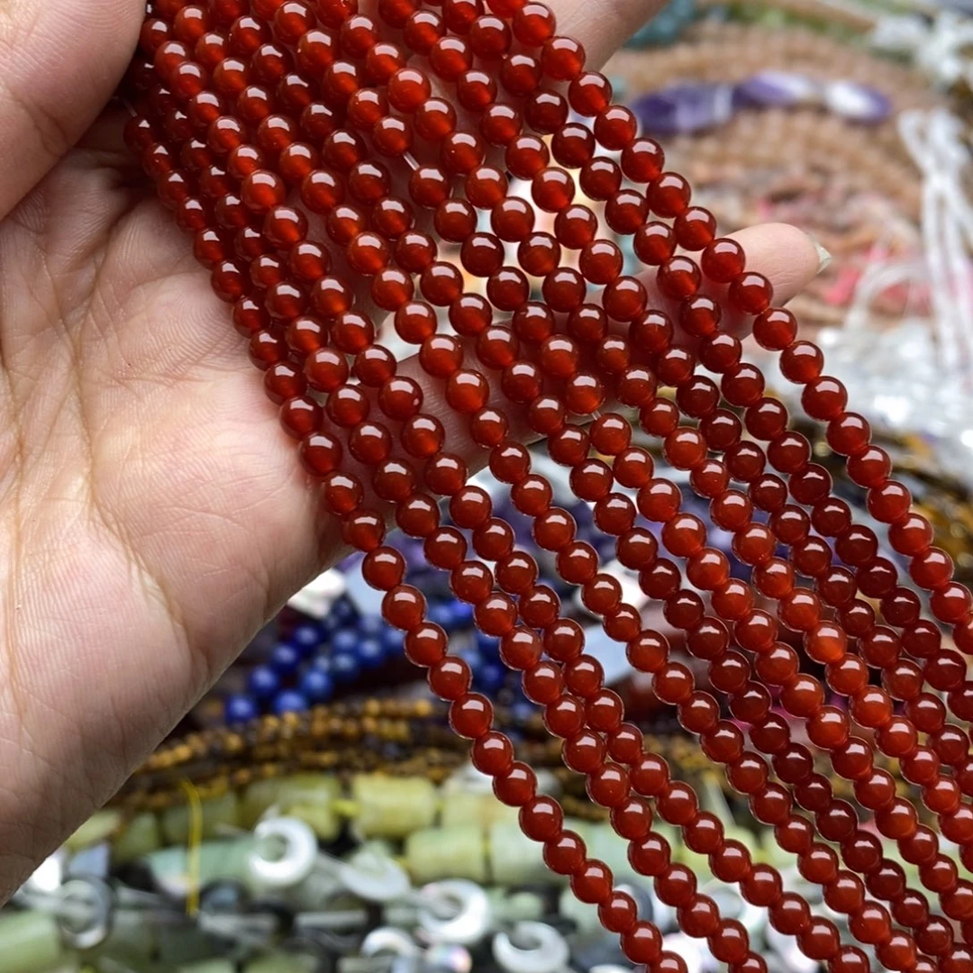 未镶嵌玛瑙/玉髓珠宝半成品一条纯天然3A级红玛瑙圆珠精品4mm
