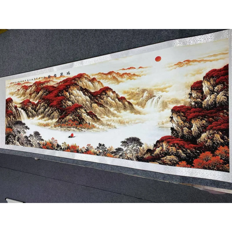 2.1米《有太阳鸿运当头》-横幅-客厅-山水挂画
