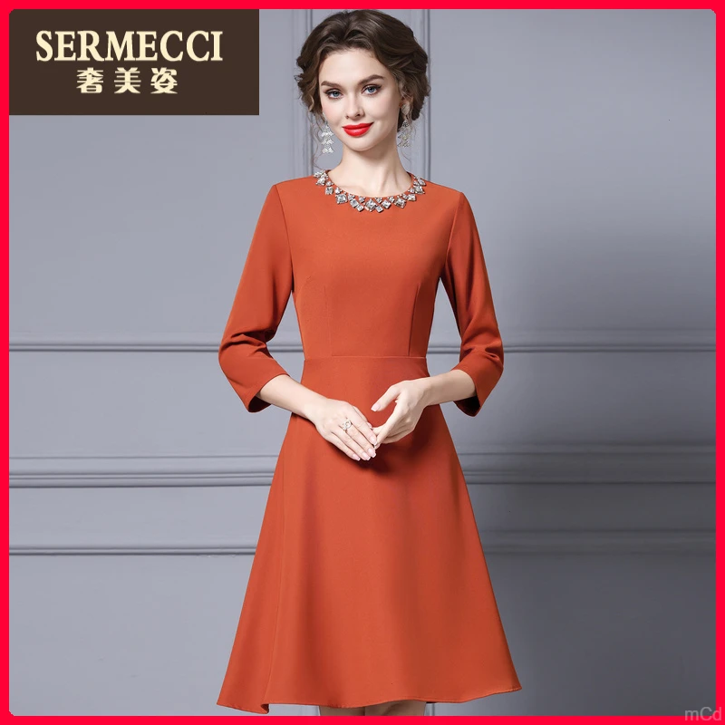 2025爆款独特连衣裙奢美姿漂亮早秋新款精致收腰A字裙