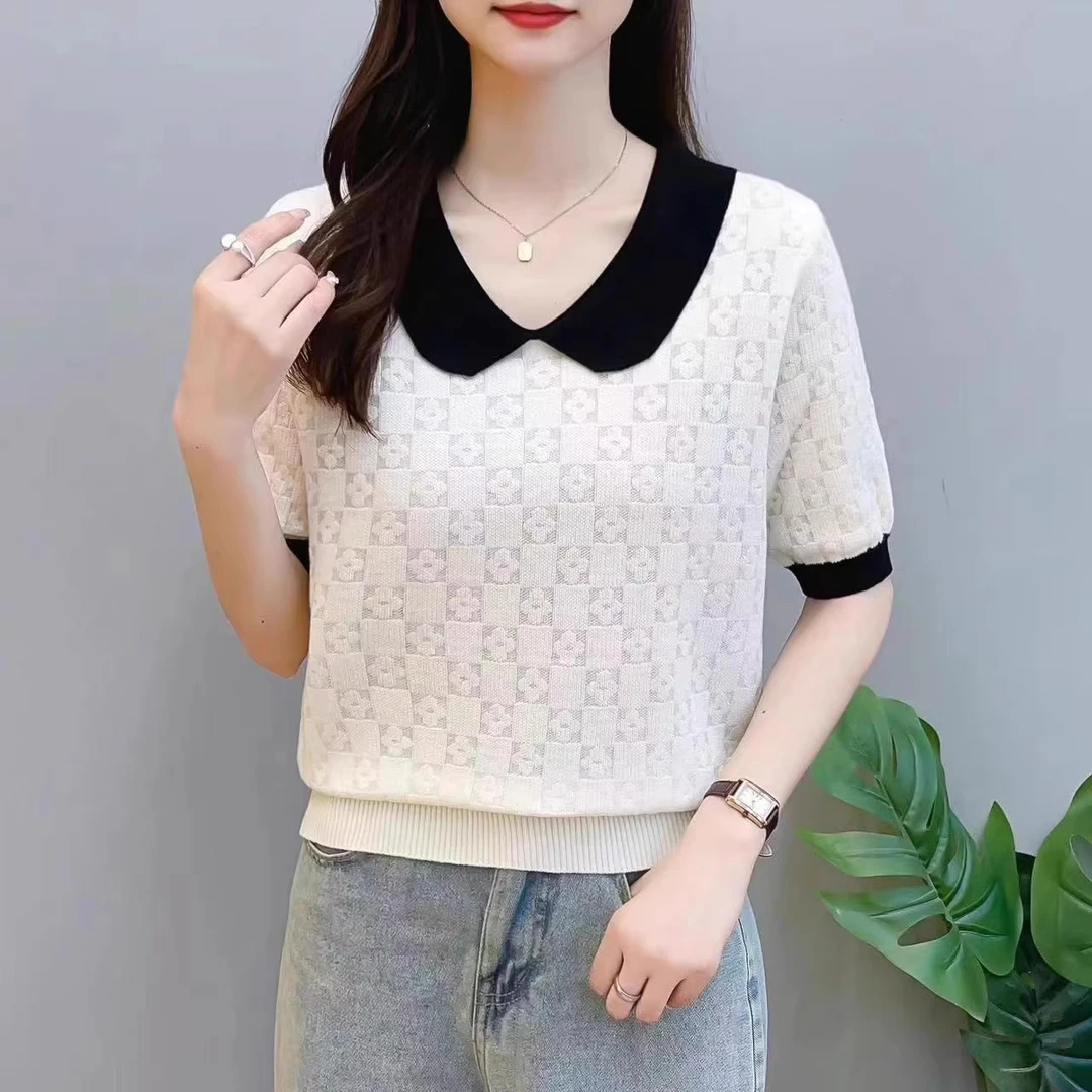 【娃娃领】女士短袖上衣亲肤柔软欧根纱洋气打底衫