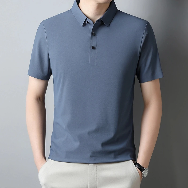 夏季男士无痕冰丝弹力polo衫薄款短袖纯色T恤衫透气速干商务[CGJ