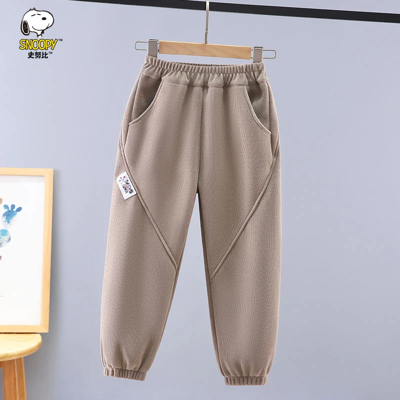 Snoopy/史努比男童加绒加厚裤子秋冬款儿童松紧长裤中大童保暖裤