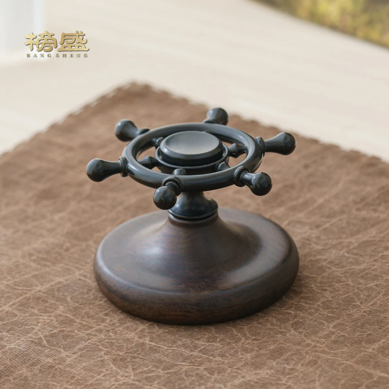 榜盛黑檀木创意船舵盖置紫砂壶盖托盖碗盖子托架高档茶具茶道配件