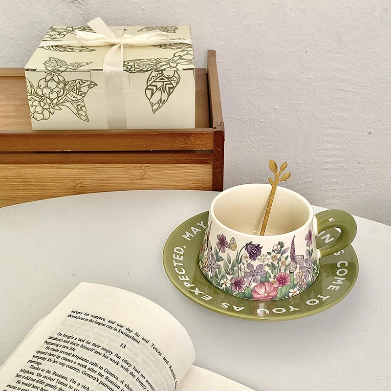 法式梦幻花园套装陶瓷杯碟礼盒装杯子马克家庭户外旅行精致骑行壶