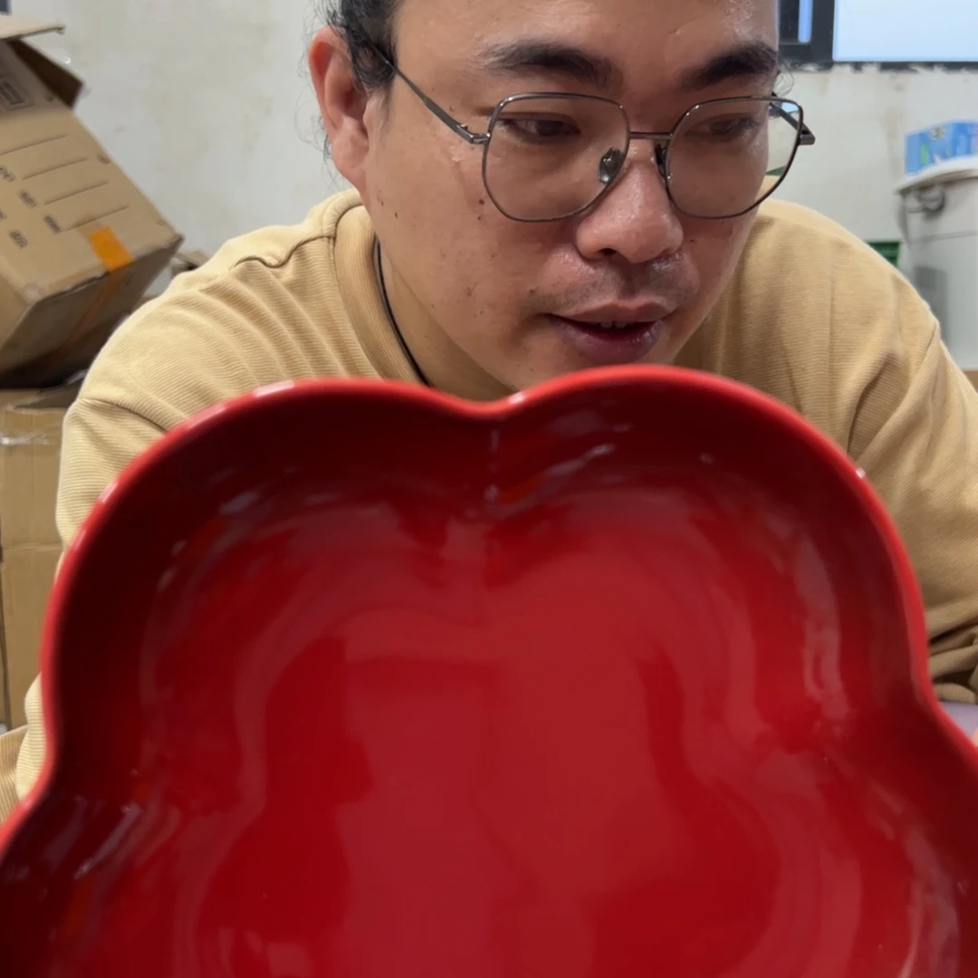 小姐姐家瓷器好漂亮红色花朵盘