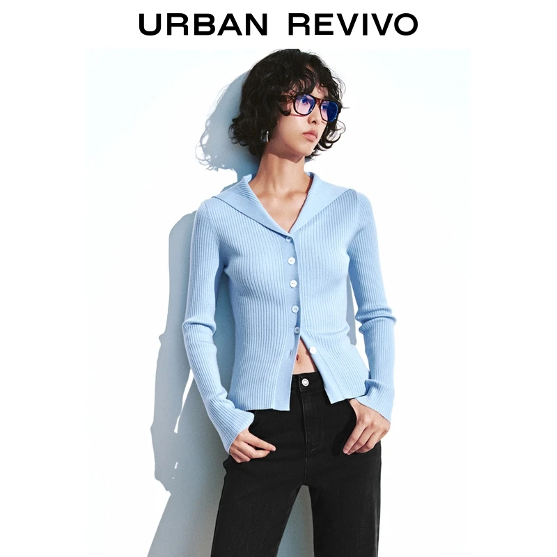 UR2025冬季新款女装休闲撞色纽扣修身针织开衫UYY950132