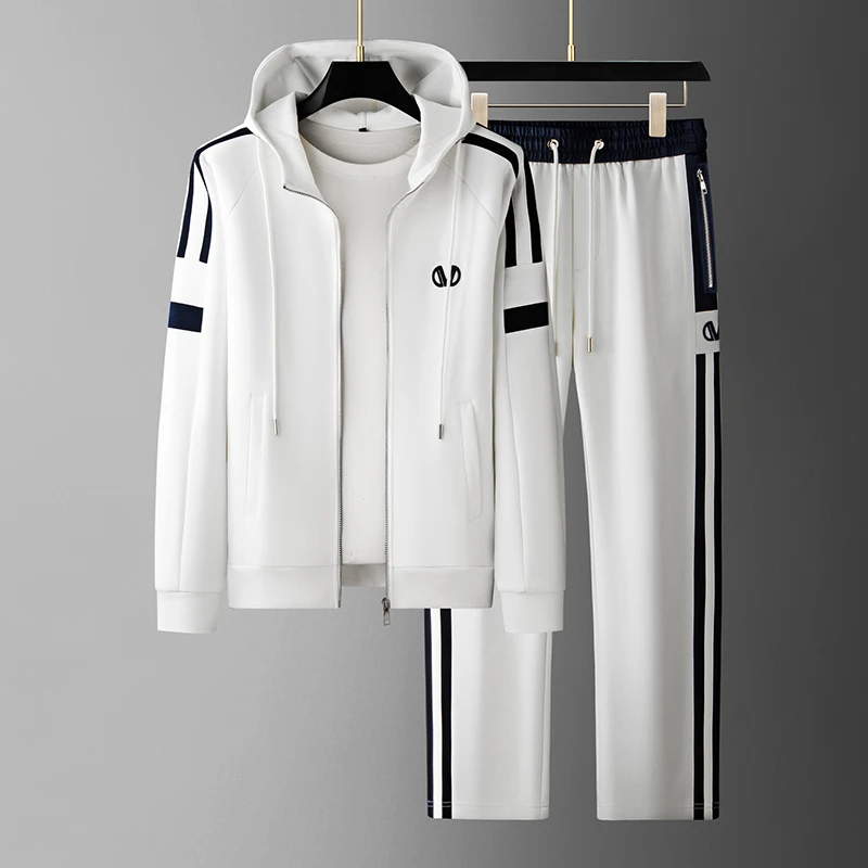 条纹卫衣男士套装欧洲站2025秋冬季新款轻奢潮牌刺绣连帽长袖套装