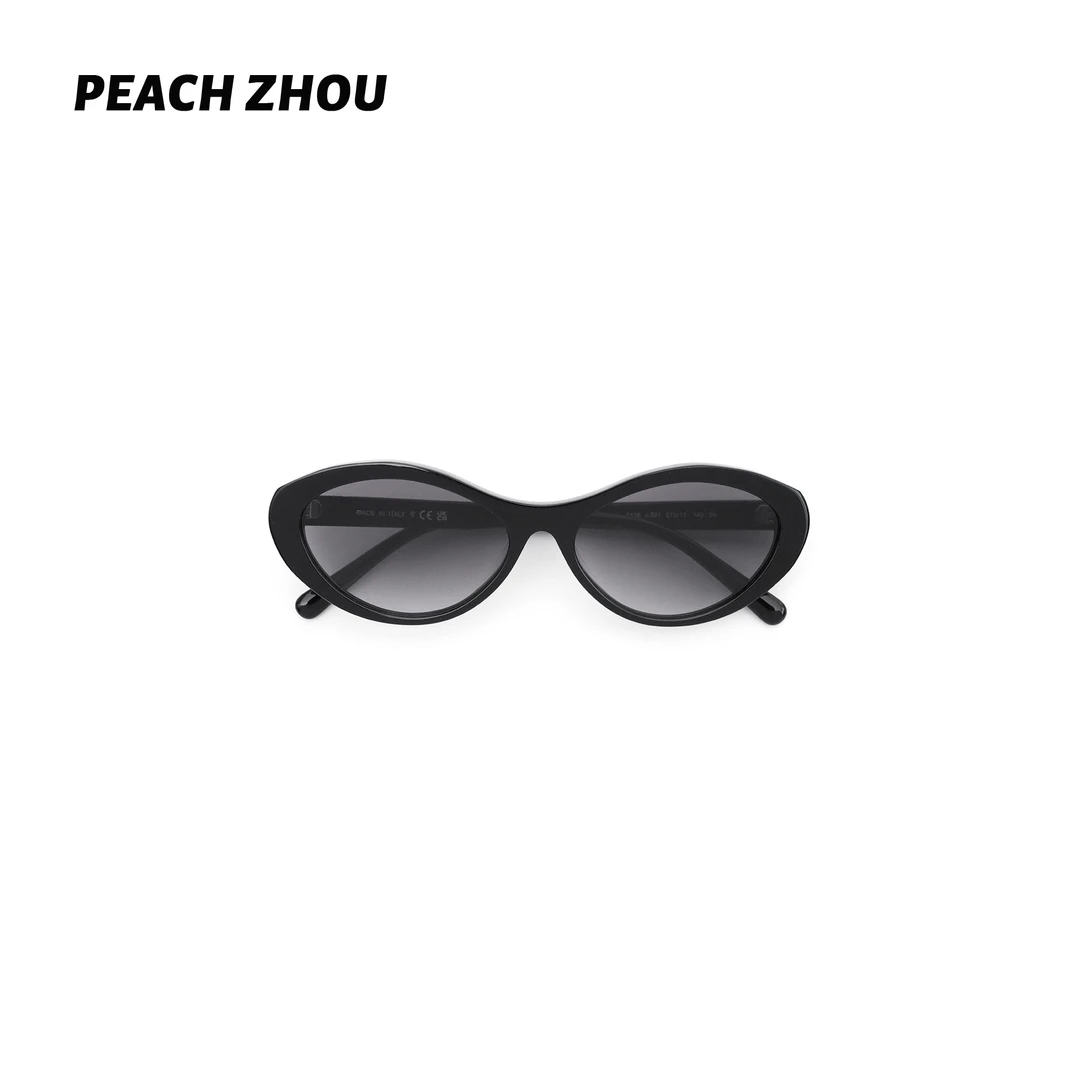 『PEACHZHOU』黑框猫眼小香风板材太阳眼镜复古时髦高级感洋气墨镜