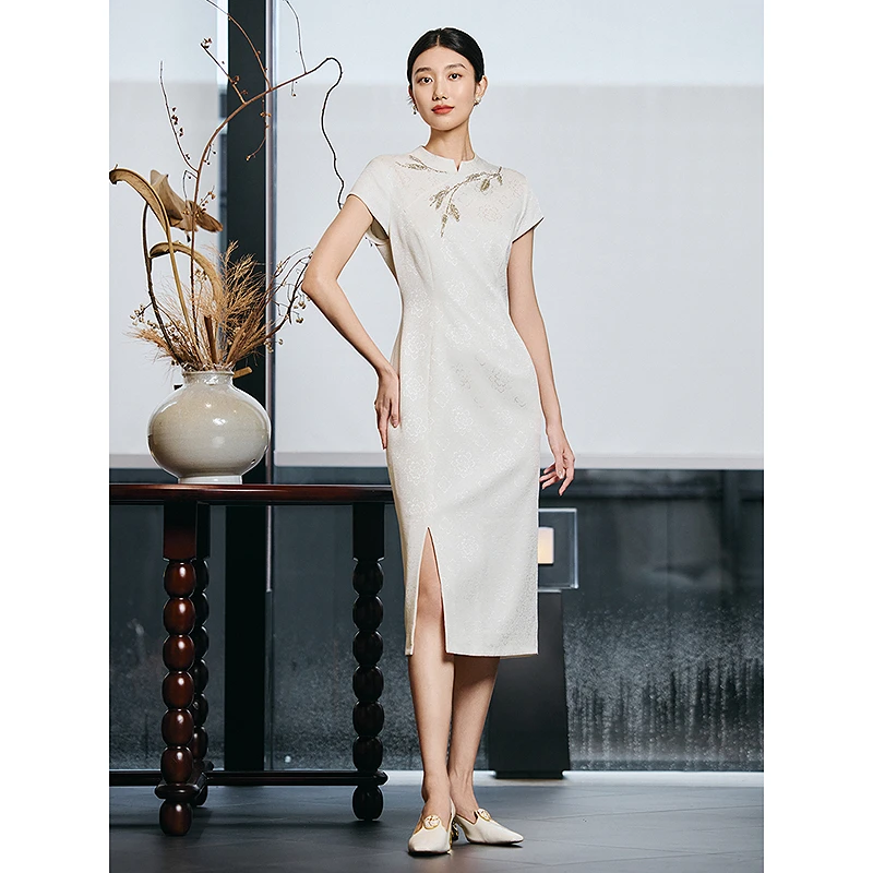 Song of Song歌中歌中式气质白色短款夏季复古旗袍5C35215070