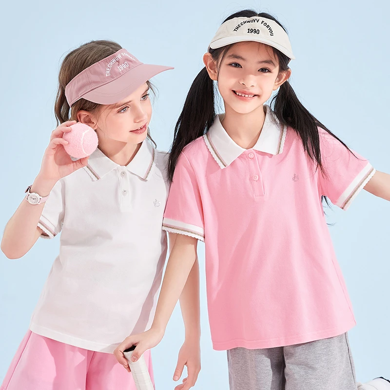 DEESHA/笛莎T恤女童2024夏季新款儿童中大童polo衫运动透气款上衣
