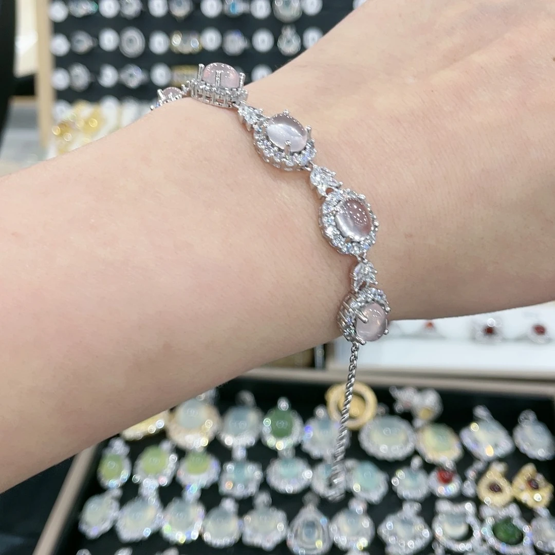 芙蓉石手链银S925镶嵌饼*