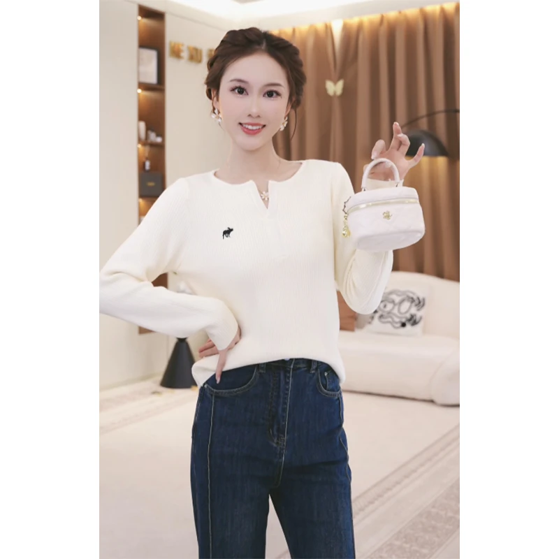 法式简约修身加绒保暖打底衫女2025秋季新款时尚百搭上衣TU32375