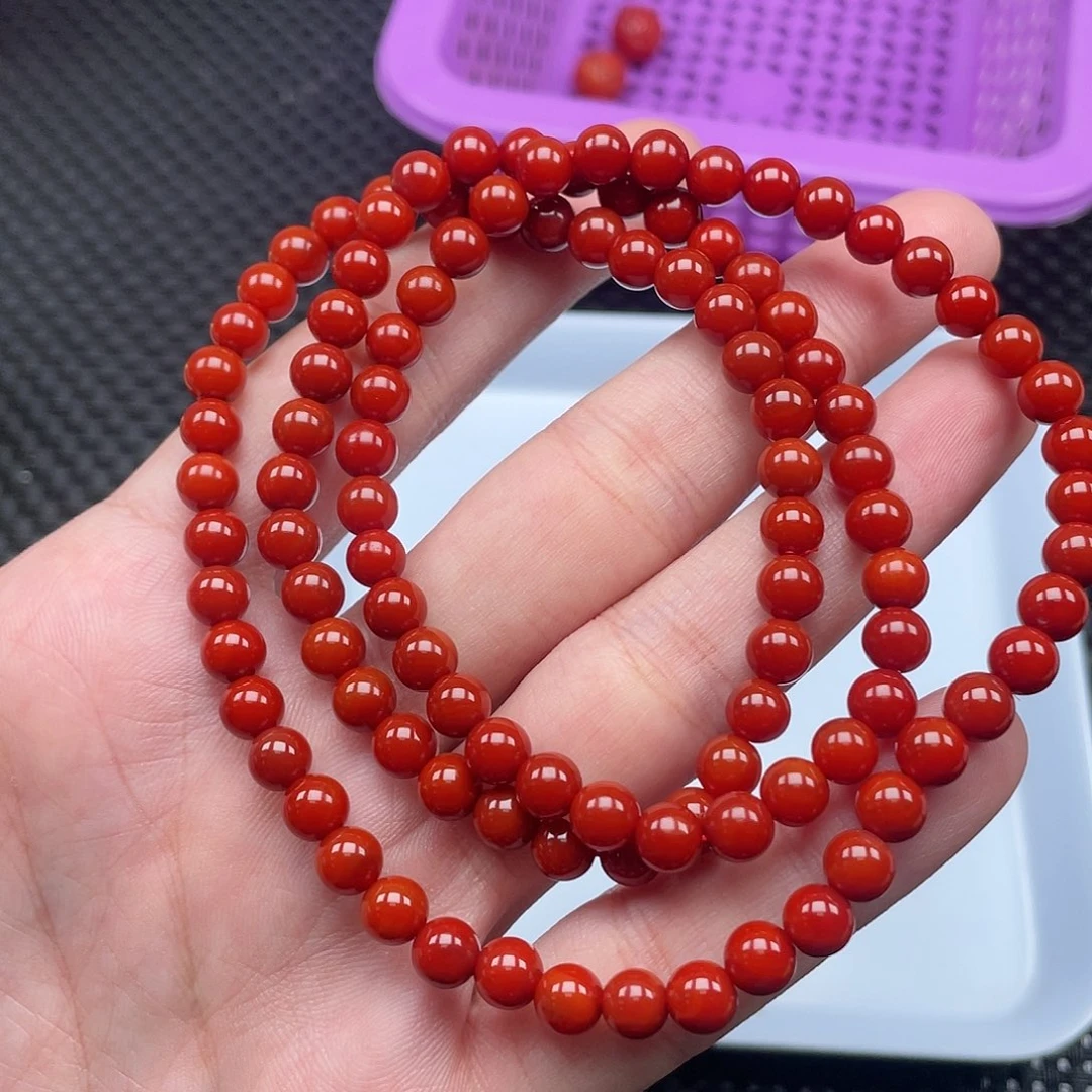南红玛瑙6mm柿子红圆珠108长链未镶嵌