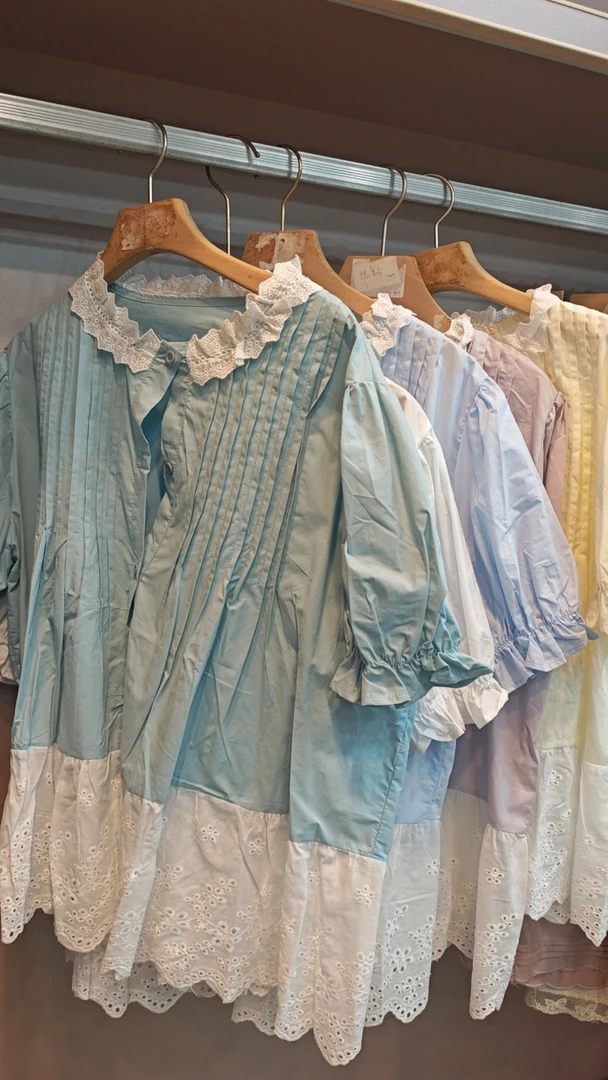 【S8309】夏季上新法式复古荷叶边下摆拼接百搭小衫女装