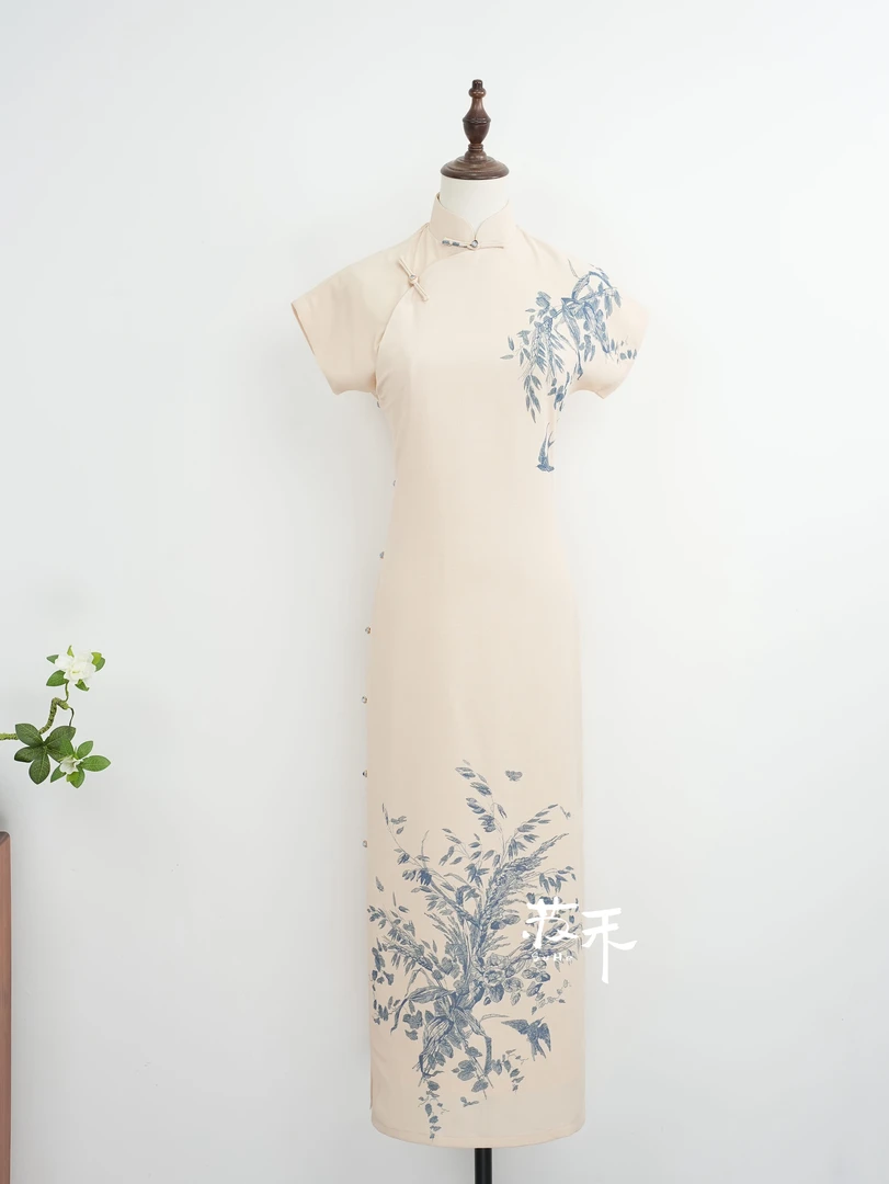 [芳华]苏禾旗袍春夏新款双层古法全开襟长度约125