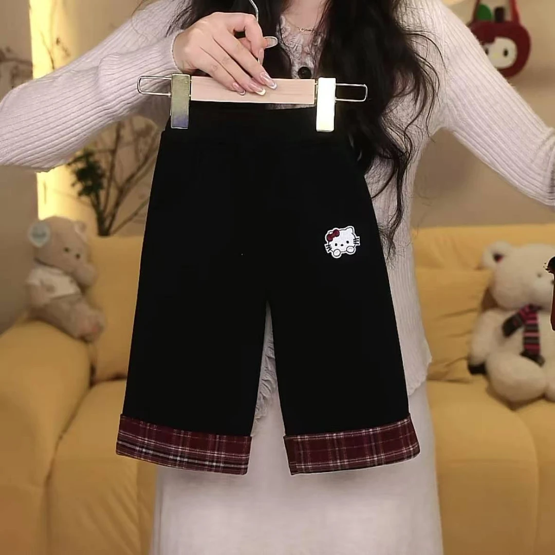 2025女童宝宝加绒休闲裤秋冬韩系儿童卡通保暖宽松长裤宝宝外出裤