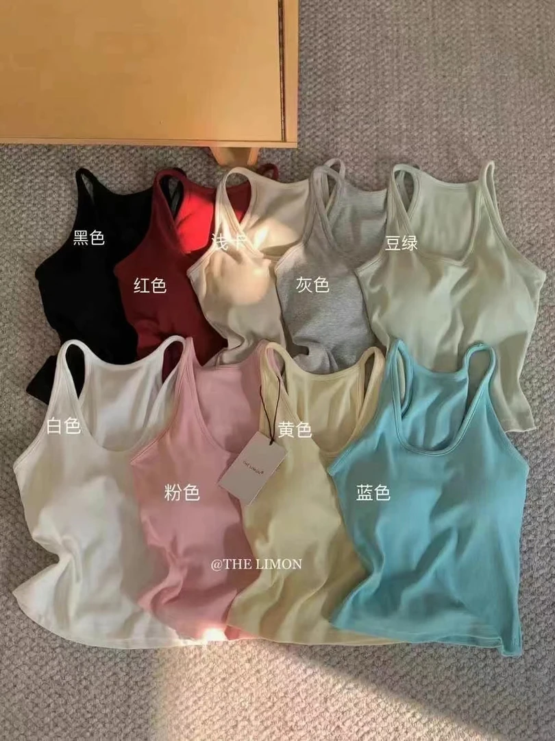 588-1莱赛尔【清凉一夏】外穿吊带背心修身显瘦U领内搭无袖上衣蓝色