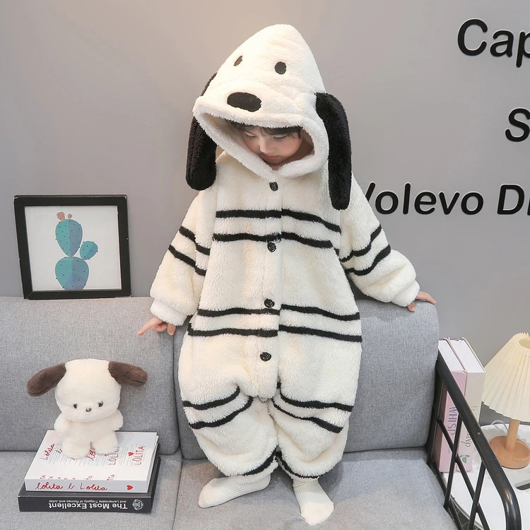 儿童连体睡衣秋冬款女童加厚法兰绒睡袋女宝宝连帽外出服哈衣爬服