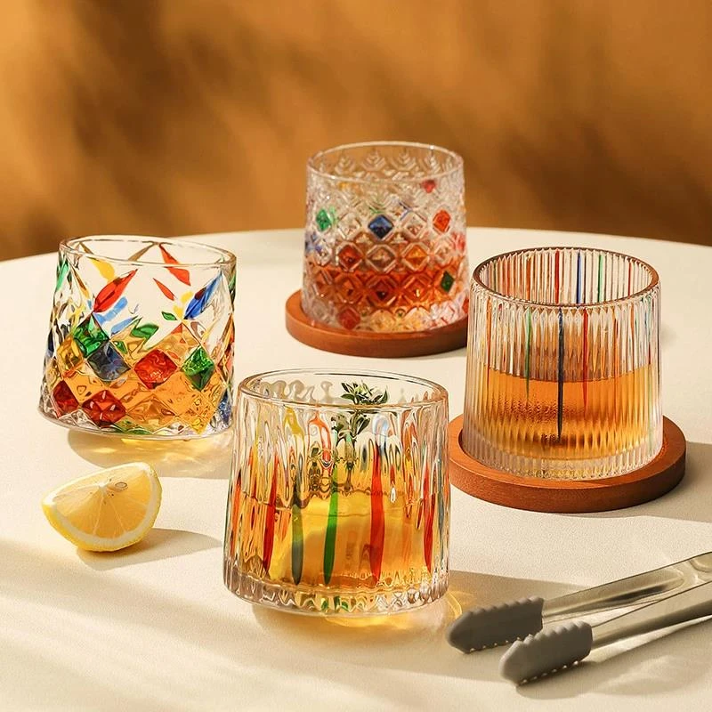 旋转解压杯网红转转杯啤酒玻璃杯家用不倒翁杯威士忌洋酒杯高级感