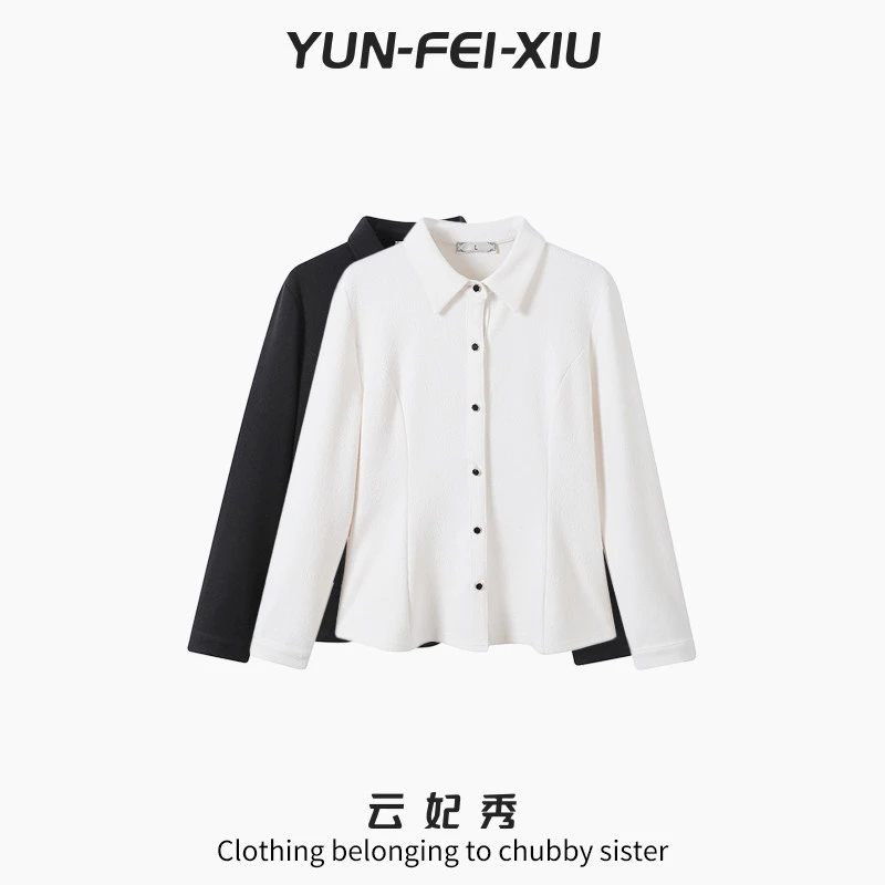 云妃秀大码女装衬衫时尚休闲胖妹妹显瘦宽松日常翻领上衣冬68811