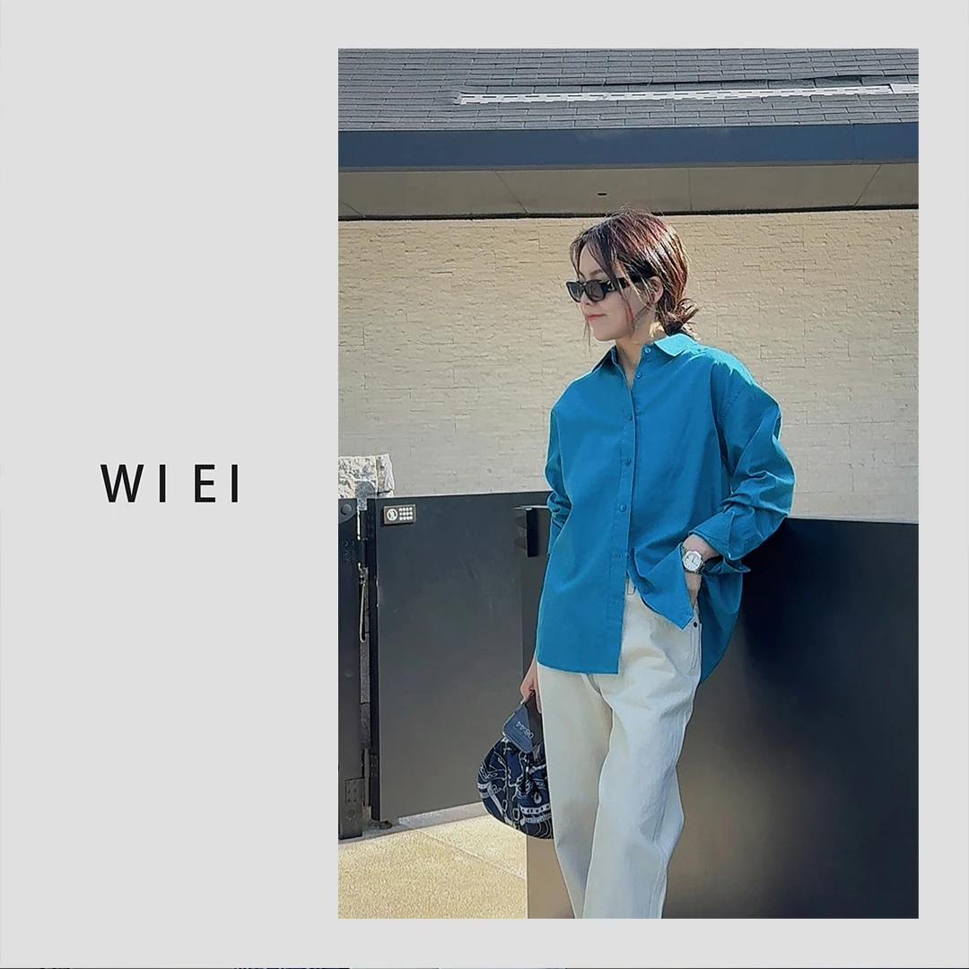《WI EI》矢车菊蓝*天然汉麻 抗皱显瘦 廓形宽松长袖衬衫24348