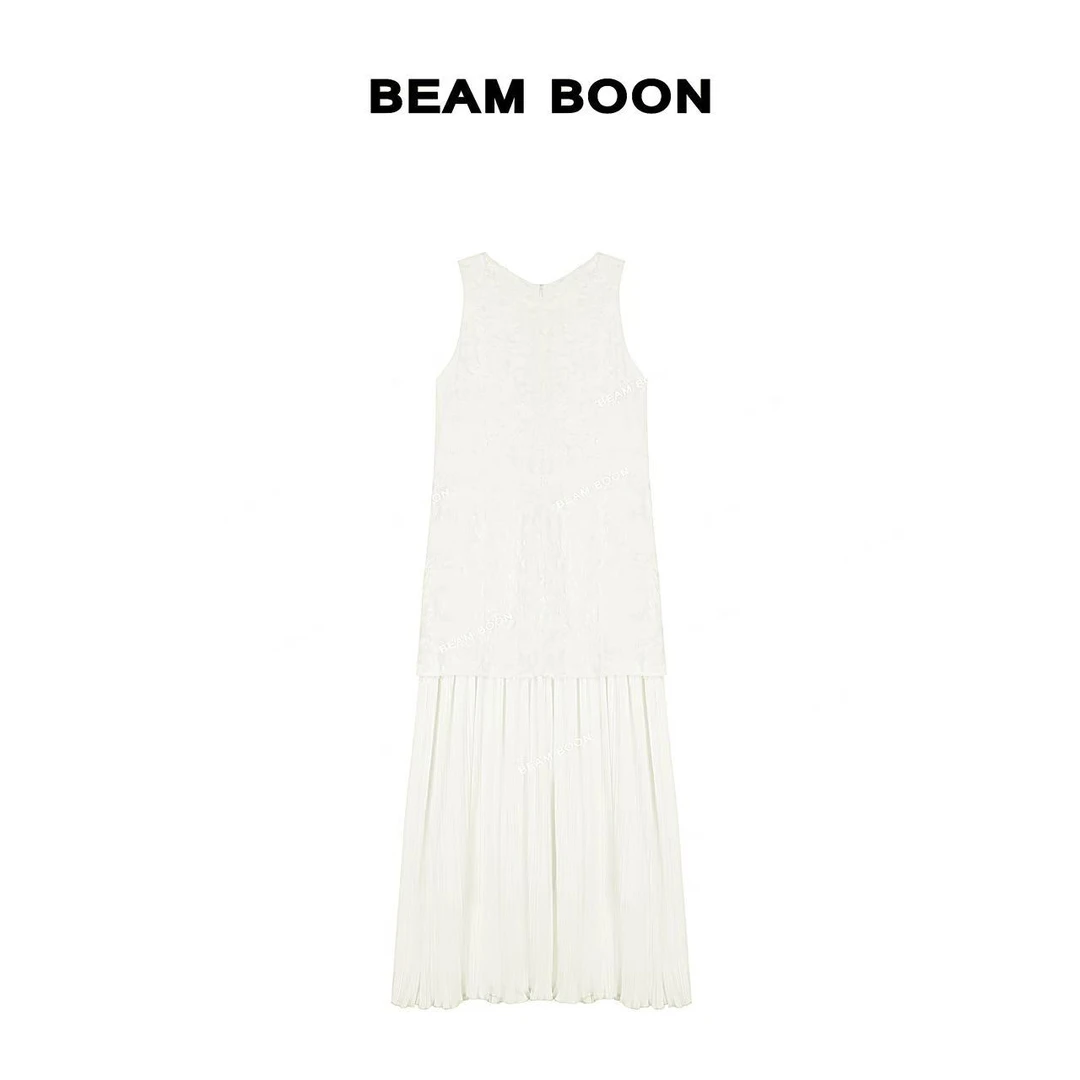 Beam Boon |【抓花裙】肌理立体抓花褶皱垂坠竖褶假两件无袖连衣裙