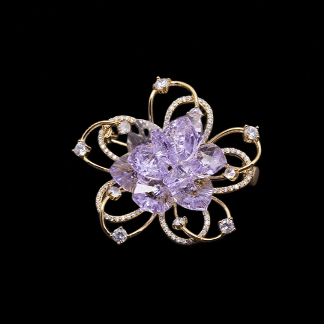 铜合金仿水晶胸针 优雅气质百搭【施】浅紫花朵胸针5433