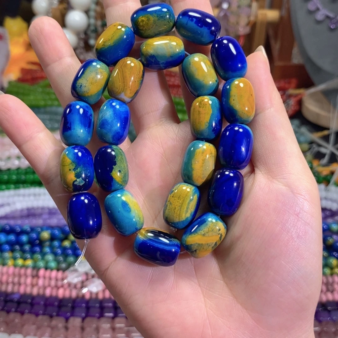 玛瑙/玉髓未镶嵌珠宝半成品地球玛瑙桶珠一条卡13*17mm