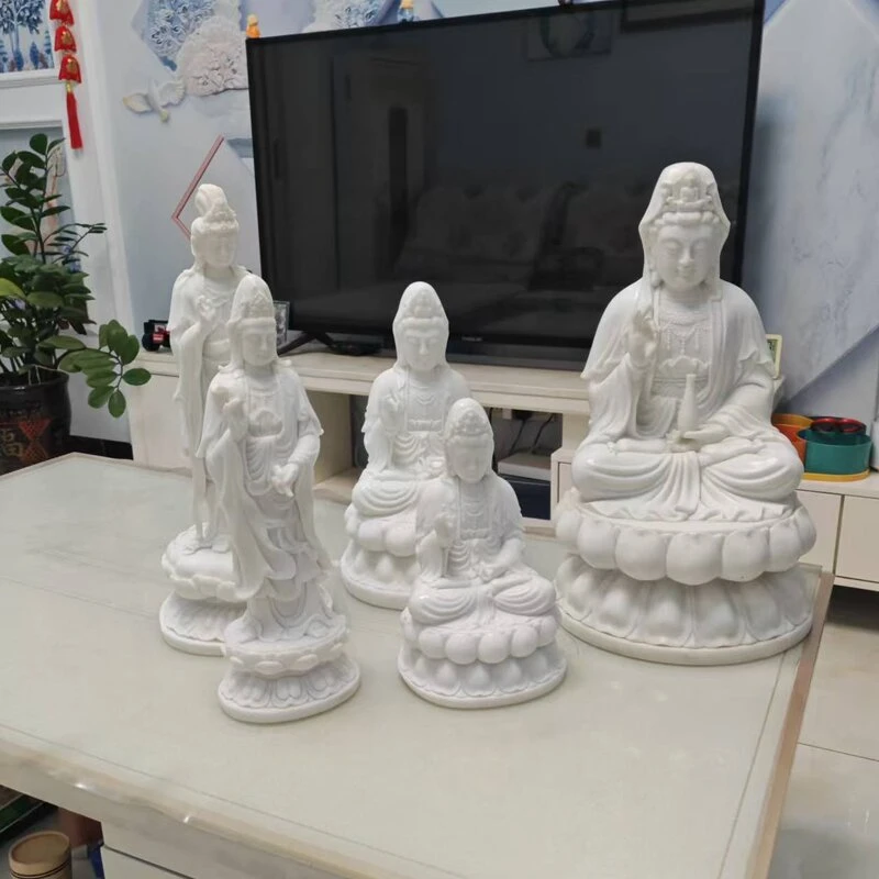 石雕坐观音站观音摆件佛像莲台观世音家居摆件家居装饰品寺庙供奉