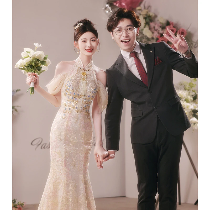 中式旗袍敬酒服新娘2025春季结婚订婚礼服裙高端轻奢小众高级年会