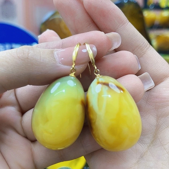 琥珀银S925镶嵌颈饰耳环