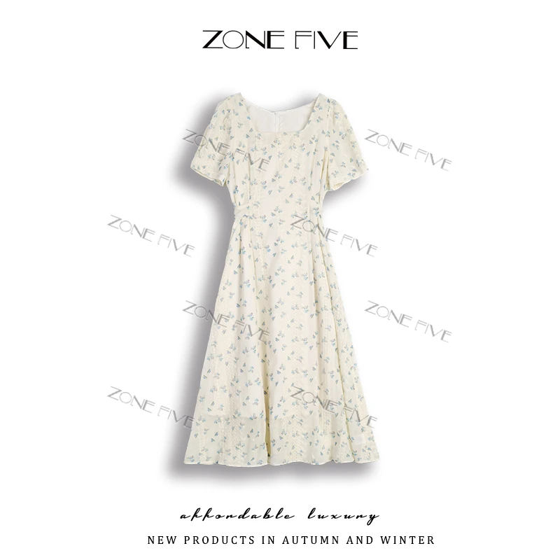 【zonefive】花影诗笺碎花连衣裙女2025夏季新款设计感长裙子M95