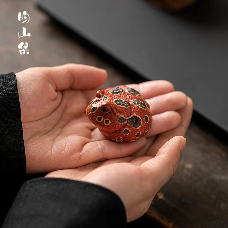 紫砂茶宠手工可养茶玩创意招财三足金蟾摆件茶桌盖置家居装饰精品