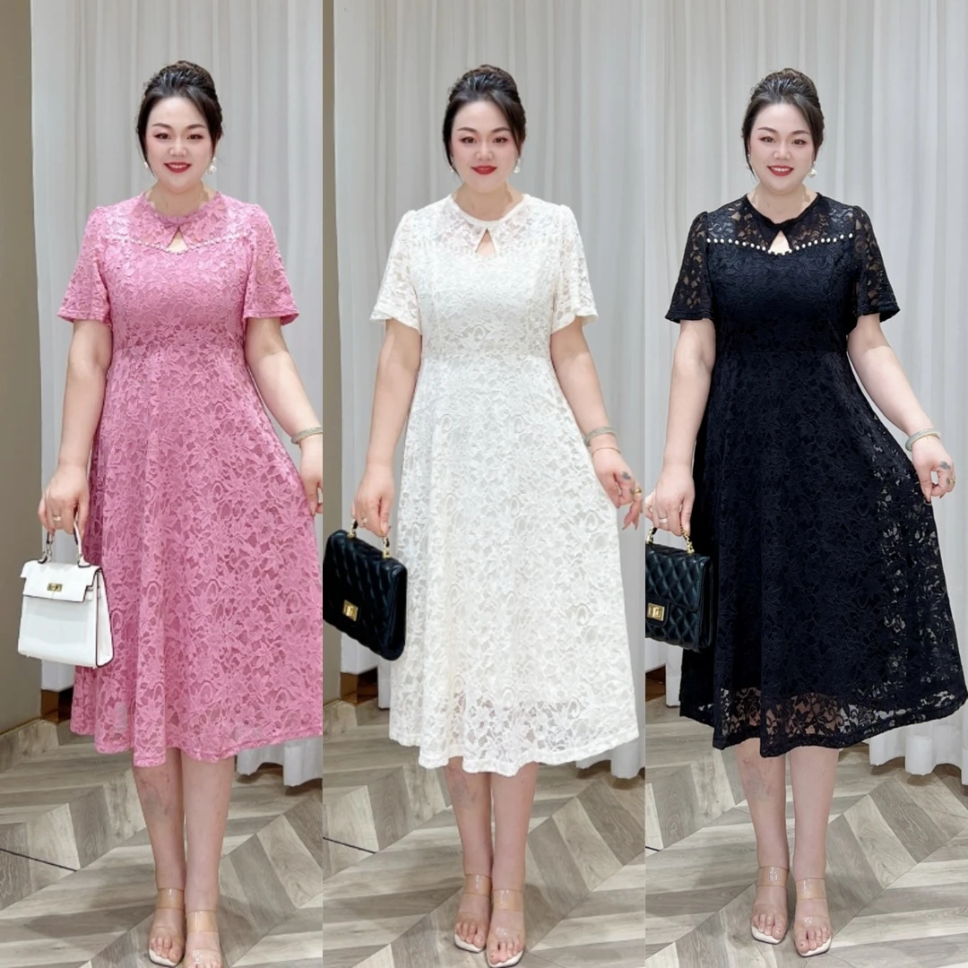 【达人专属 梅姐定制】MJ9239气质设计感珍珠时尚大方大码连衣裙