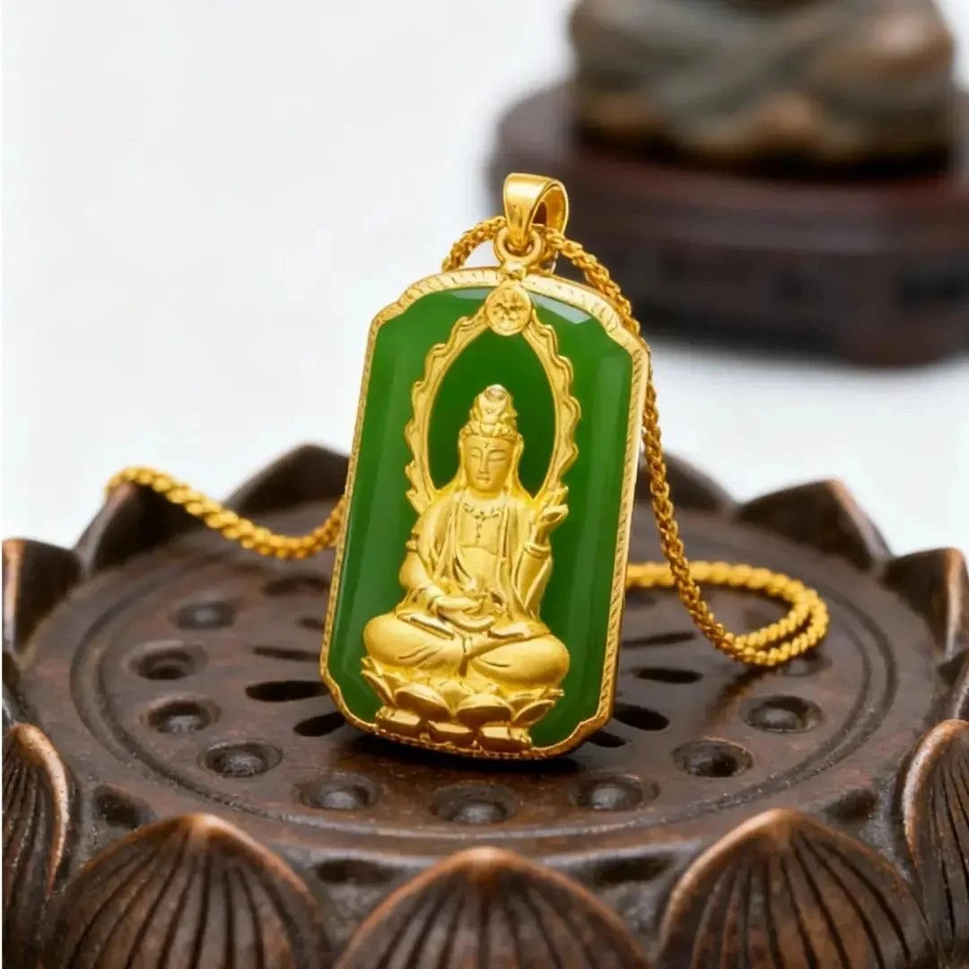 锌合金琉璃吊坠 【师傅推荐】金色吊坠观音佛挂件平安吊坠Z