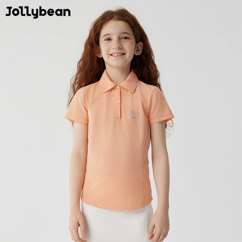 Jollybean速干polo衫男女童短袖t恤2024新款高尔夫衣服夏装上衣